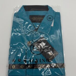 Men's Teal Blue Button Up Dress Shirt